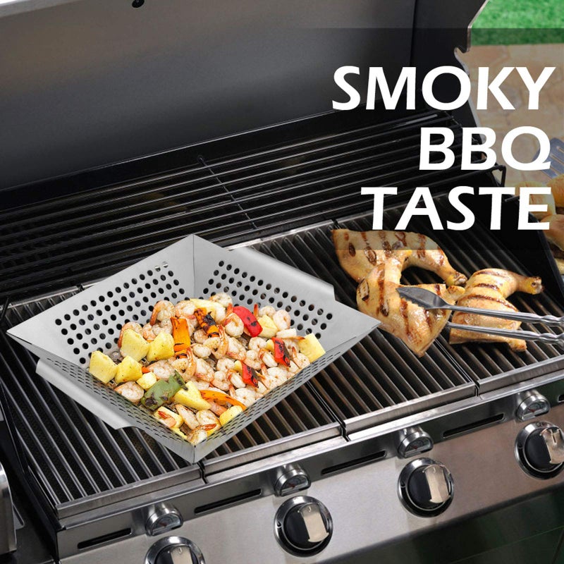 HaSteeL 8â€ Grilling Basket, HaSteeL Small BBQ Grill Basket Wok Set of 2 for Vegetable, Kabobs, Shrimps, Heavy Duty Stainless Steel Grilling Accessories for All Grills, Dishwasher Safe - Image 5